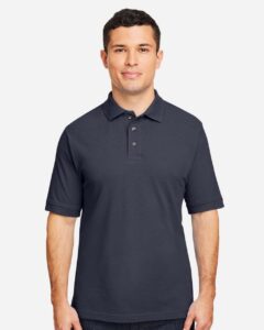 Harriton M200 Men’s Pique Polo – Navy (on model)