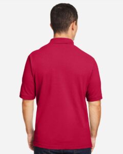 Harriton M200 Men’s Pique Polo – Red (on model back)
