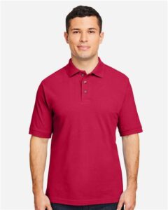 Harriton M200 Men’s Pique Polo – Red (on model)