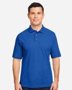 Harriton M200 Men’s Pique Polo – True Royal (on model)