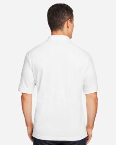 Harriton M200 Men’s Pique Polo – White (on model back)
