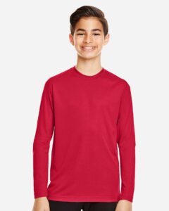 Team 365 TT11YL Youth Zone Performance Long Sleeve T-Shirt – Sport Red (on model)