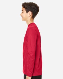 Team 365 TT11YL Youth Zone Performance Long Sleeve T-Shirt – Sport Red (on model side)