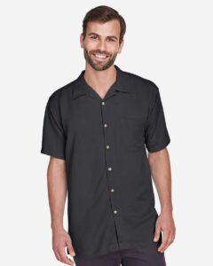 Harriton M570 Men’s Bahama Cord Camp Shirt – Black (on model)