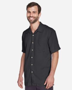 Harriton M570 Men’s Bahama Cord Camp Shirt – Black (on model side)