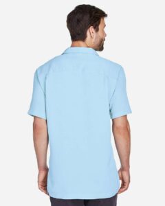 Harriton M570 Men’s Bahama Cord Camp Shirt – Cloud Blue (on model back)