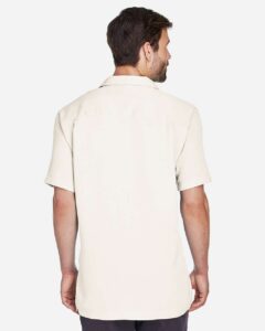 Harriton M570 Men’s Bahama Cord Camp Shirt – Cream (on model back)