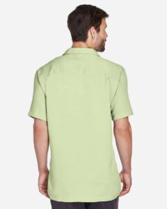Harriton M570 Men’s Bahama Cord Camp Shirt – Green Mist (on model back)