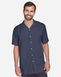 Harriton M570 Men’s Bahama Cord Camp Shirt – Navy (on model)