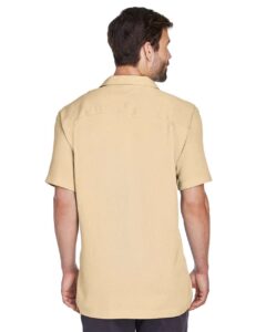 Harriton M570 Men’s Bahama Cord Camp Shirt – Sand (on model back)