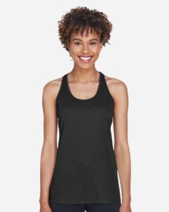 Team 365 TT11WRC Women’s Zone Performance Racerback Tank – Black (on model)