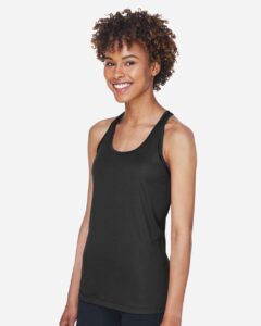 Team 365 TT11WRC Women’s Zone Performance Racerback Tank – Black (on model side)