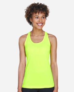 Team 365 TT11WRC Women’s Zone Performance Racerback Tank – Safety Yellow (on model)