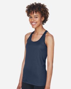 Team 365 TT11WRC Women’s Zone Performance Racerback Tank – Sport Dark Navy (on model side)