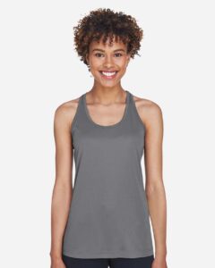 Team 365 TT11WRC Women’s Zone Performance Racerback Tank – Sport Graphite (on model)