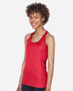 Team 365 TT11WRC Women’s Zone Performance Racerback Tank – Sport Red (on model side)