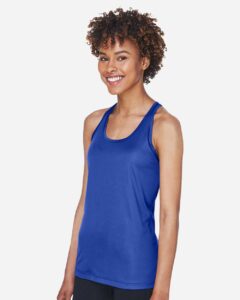 Team 365 TT11WRC Women’s Zone Performance Racerback Tank – Sport Royal (on model side)