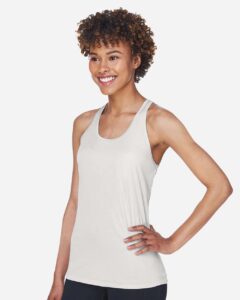 Team 365 TT11WRC Women’s Zone Performance Racerback Tank – Sport Silver (on model side)