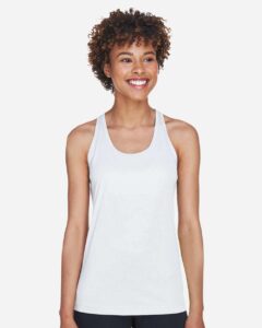 Team 365 TT11WRC Women’s Zone Performance Racerback Tank – White (on model)