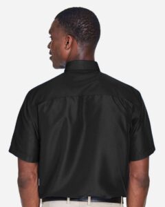 Harriton M580 Men’s Key West Short Sleeve Performance Staff Shirt – Black (on model back)