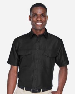 Harriton M580 Men’s Key West Short Sleeve Performance Staff Shirt – Black (on model)
