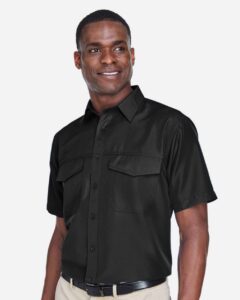 Harriton M580 Men’s Key West Short Sleeve Performance Staff Shirt – Black (on model side)