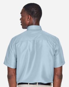 Harriton M580 Men’s Key West Short Sleeve Performance Staff Shirt – Cloud Blue (on model back)
