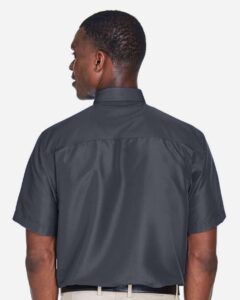 Harriton M580 Men’s Key West Short Sleeve Performance Staff Shirt – Dark Charcoal (on model back)
