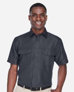 Harriton M580 Men’s Key West Short Sleeve Performance Staff Shirt – Dark Charcoal (on model)