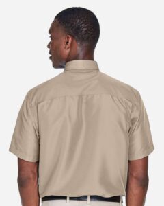 Harriton M580 Men’s Key West Short Sleeve Performance Staff Shirt – Khaki (on model back)