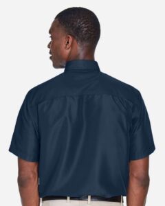 Harriton M580 Men’s Key West Short Sleeve Performance Staff Shirt – Navy (on model back)