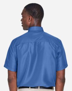 Harriton M580 Men’s Key West Short Sleeve Performance Staff Shirt – Pool Blue (on model back)