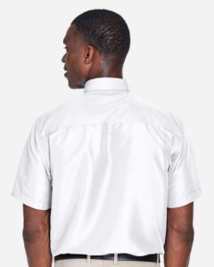 Harriton M580 Men’s Key West Short Sleeve Performance Staff Shirt – White (on model back)