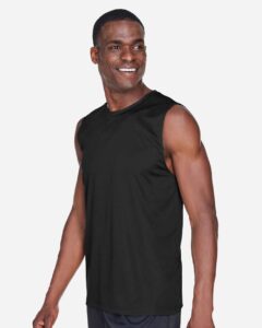 Team 365 TT11M Men’s Zone Performance Muscle T-Shirt – Black (on model side)