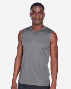 Team 365 TT11M Men’s Zone Performance Muscle T-Shirt – Sport Graphite (on model)
