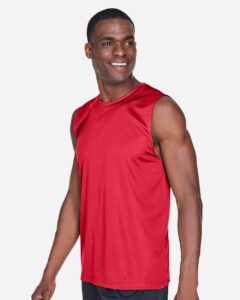Team 365 TT11M Men’s Zone Performance Muscle T-Shirt – Sport Red (on model side)
