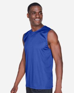 Team 365 TT11M Men’s Zone Performance Muscle T-Shirt – Sport Royal (on model side)
