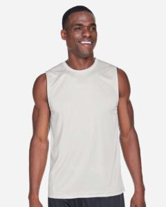 Team 365 TT11M Men’s Zone Performance Muscle T-Shirt – Sport Silver (on model)