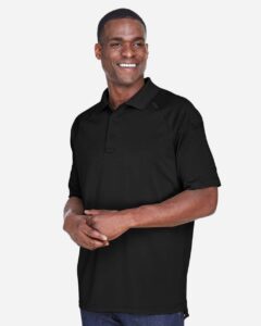 Harriton M211 Men’s Advantage Tactical Performance Polo – Black (on model side)