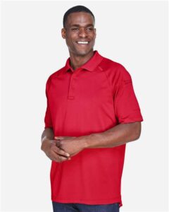Harriton M211 Men’s Advantage Tactical Performance Polo – Red (on model side)