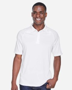 Harriton M211 Men’s Advantage Tactical Performance Polo – White (on model)