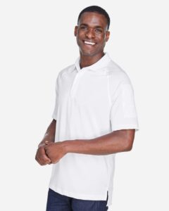 Harriton M211 Men’s Advantage Tactical Performance Polo – White (on model side)