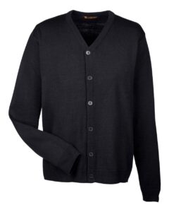 Harriton M425 Men’s Pilbloc™ V-Neck Button Cardigan Sweater – Black