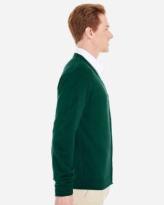 Harriton M425 Men’s Pilbloc™ V-Neck Button Cardigan Sweater – Hunter (on model side)