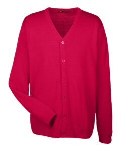 Harriton M425 Men’s Pilbloc™ V-Neck Button Cardigan Sweater – Red
