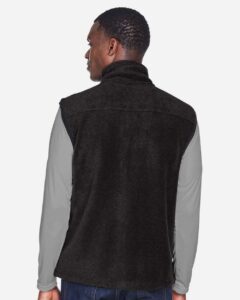 Harriton M985 Unisex Fleece Full-Zip Vest – Black (on model back)