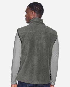 Harriton M985 Unisex Fleece Full-Zip Vest – Charcoal (on model back)