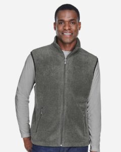 Harriton M985 Unisex Fleece Full-Zip Vest – Charcoal (on model)