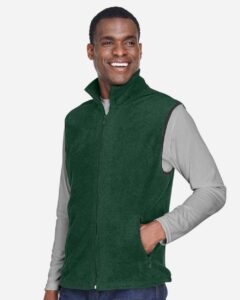 Harriton M985 Unisex Fleece Full-Zip Vest – Hunter (on model side)