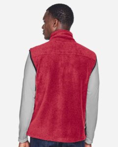 Harriton M985 Unisex Fleece Full-Zip Vest – Red (on model back)